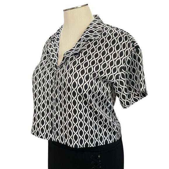 Pleione XL Geometric Print Button Front Blouse Short Sleeve Collared Shirt - Picture 7 of 9